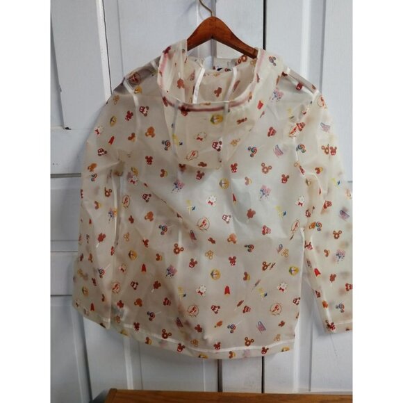 Disney XS Sheer Rain Jacket With Red Drawstring Hood & Snap Buttons Featuring Mi - Picture 2 of 8